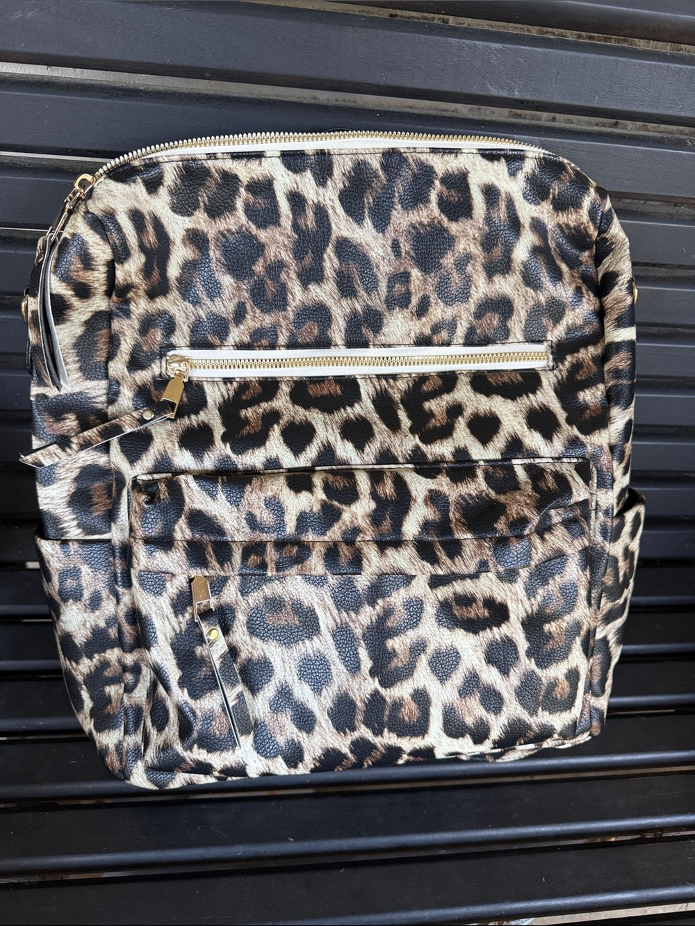 Leopard Print Women's Backpack - Brown/Black